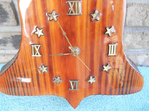 Vintage Wood Slab Wall Clock Rustic Lacquered Tree Slab LIBERTY BELL 12” TALL - Picture 4 of 8