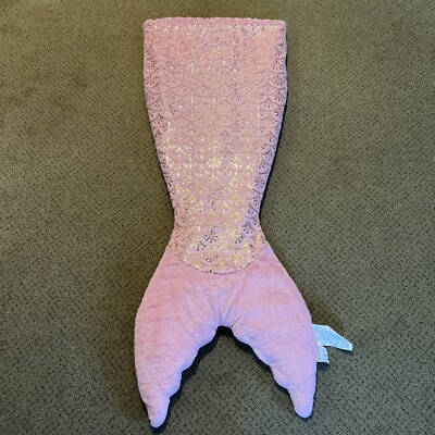 Bella Lux Plush Mermaid Tail Kids Pink Fleece Sleep Over Bag Blanket Gold Scale