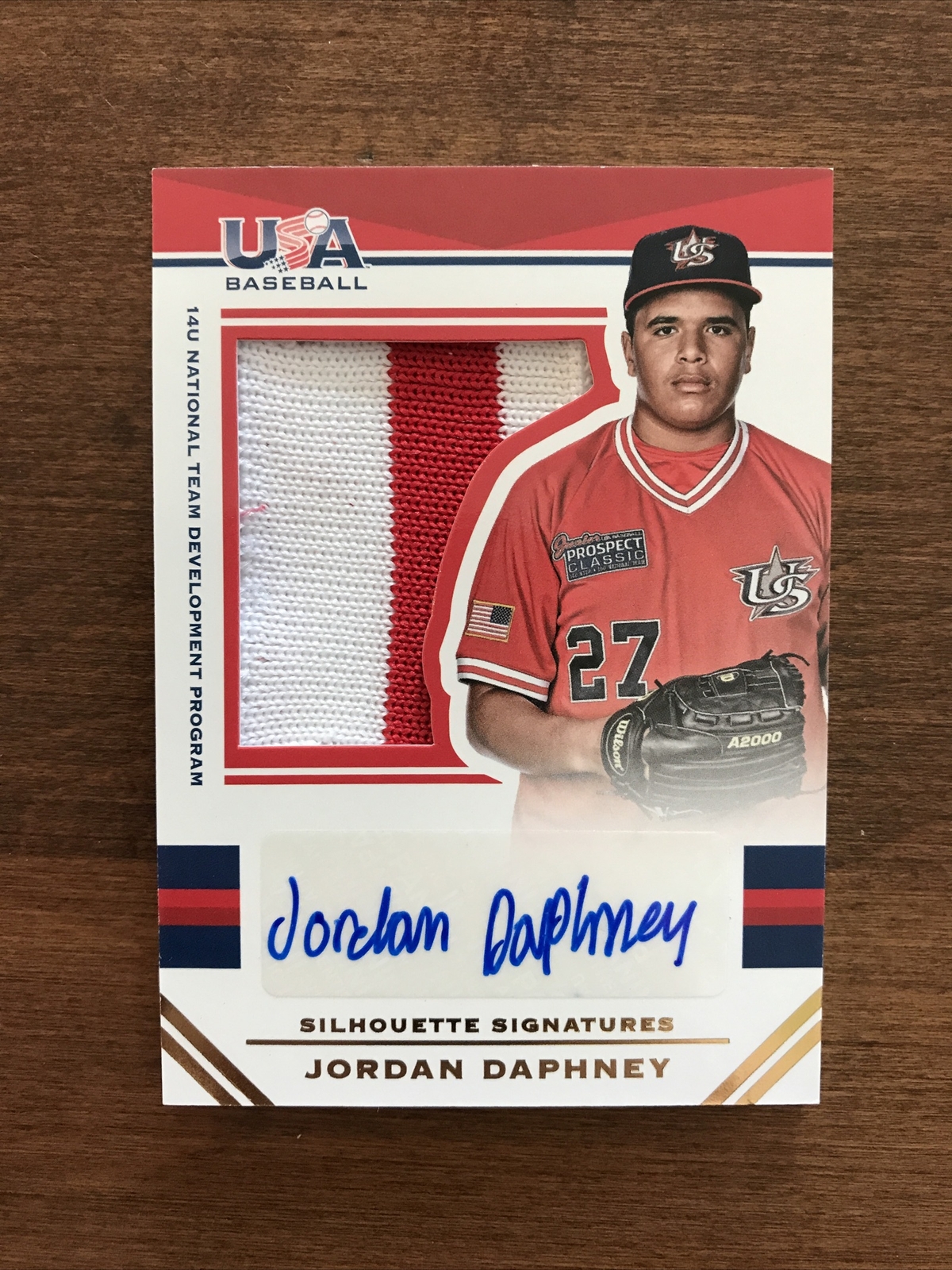 Jordan Daphney 2017 USA Baseball Silhouette Rookie Patch Auto #136 Wilson /25 RC