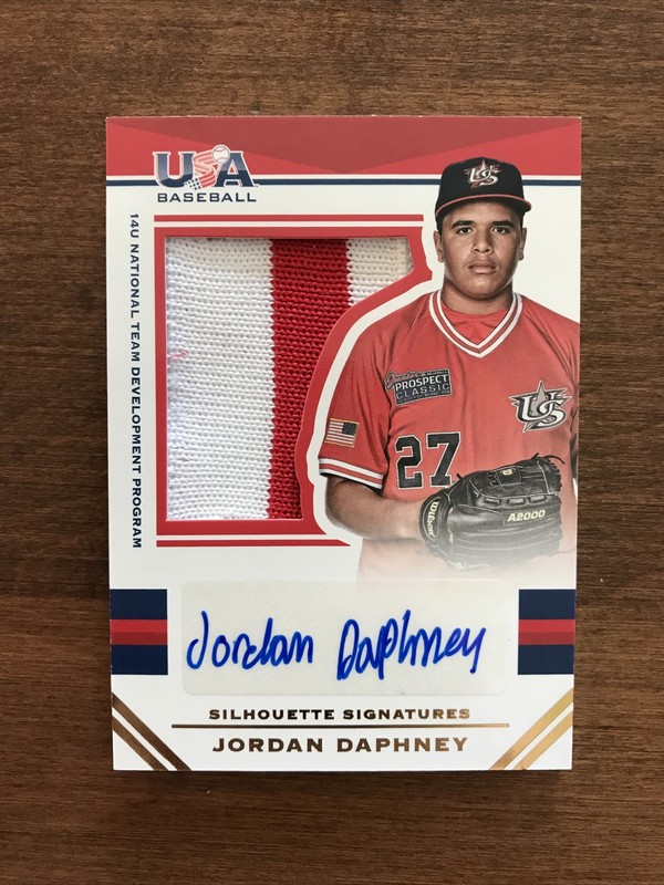 Jordan Daphney 2017 USA Baseball Silhouette Rookie Patch Auto #136 Wilson /25 RC