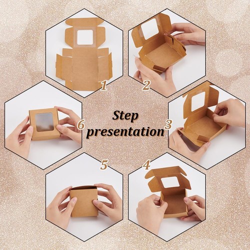 36 Pack 3x3x1.2 Inch Brown Kraft Paper Gift Box with Clear Window for Multipl... - 第 4/5 張圖片