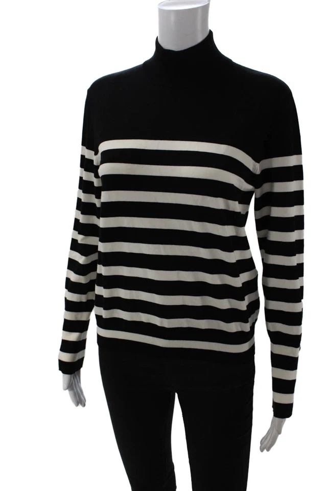 Suéter Pullover Marella Unisex Rayas Cuello Simulado Negro Manga Larga Talla M Foto 2 de 4