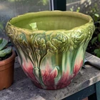 Vintage Majolica Jardinière Planter High-Relief Art Nouveau Floral Marked Number