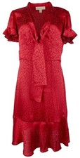 Michael Kors Women's Short Sleeve V-neck Fit Dress Crimson Red Small