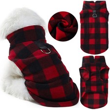 Red Black Plaid Fleece Dog Vest with Hook Design for Easy Leash Attachment
