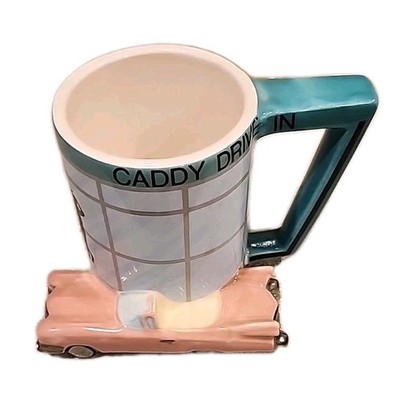 Vintage Car Hop Drive In Mug Cadillac 1950s FIVE & DIME Retro Diner Ceramic Pink