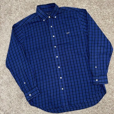 Vineyard Vines Tucker Shirt Classic Fit Plaid Men Size Large Linen Blend Blue