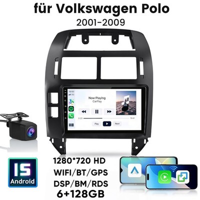 Carplay 9'' Android 15 Autoradio Für VW Polo 2001-2009 GPS Nav WIFI BT 6+128G