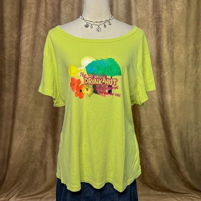 Vintage Y2K Graphic T-Shirt High Tide Drink Hut Tropical Oversized Green Hawaii