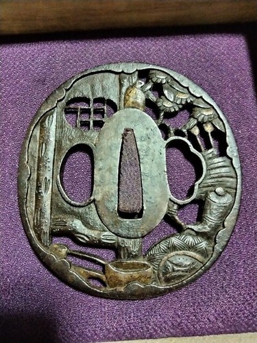 Iron Tsuba Tea Ceremony Watermark Edo Period Bushu Box Included #K3778 - 第 1/13 張圖片