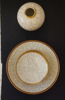 Fürstenberg Porzellan - Anbietschale mit 5 Schälchen und Blumenvase Craquele