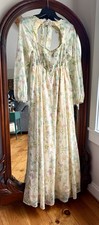 Vtg 70s Dress Prairie Smocked Maxi Dress Floral LS CottageCore Whimsical M