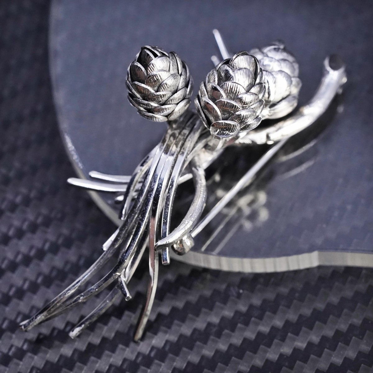 Vintage sterling silver 925 handmade pinecone pine needles branch brooch