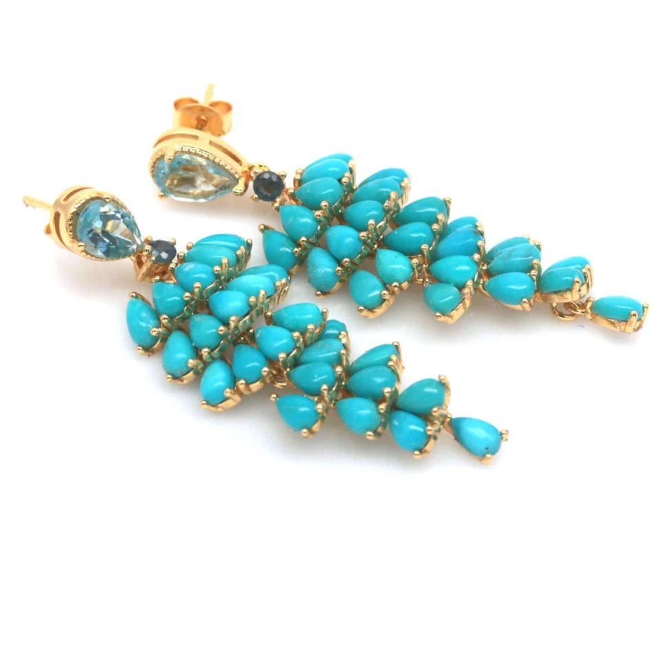 Plata 925 hecha a mano 5 x 7 mm. Pendientes de topacio azul cielo, turquesa y zafiro Foto 2 de 4