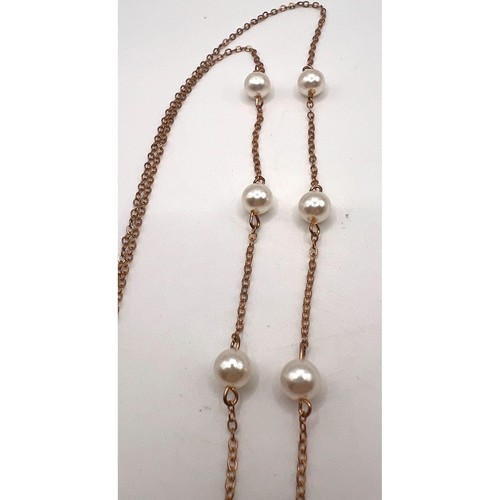 Vintage Gold Tone Faux Pearl Station Necklace 26" Convertible Double Clasp, $17 - Photo 2