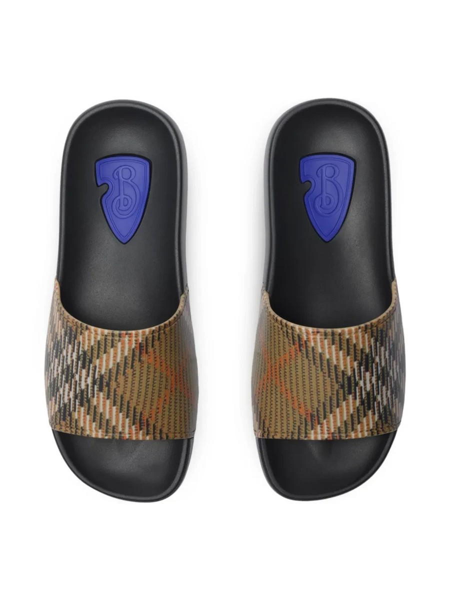 Authentic NEW BURBERRY Men Beige DIVE CAMO Check Rubber Slides