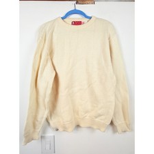 Binghamton Knitting Co Mens Cream Cotton Crewneck Sweater Made in USA Medium