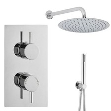 Concealed Thermostatic Mixer Shower Valve 2 Outlets Large 12" Round Head Handset