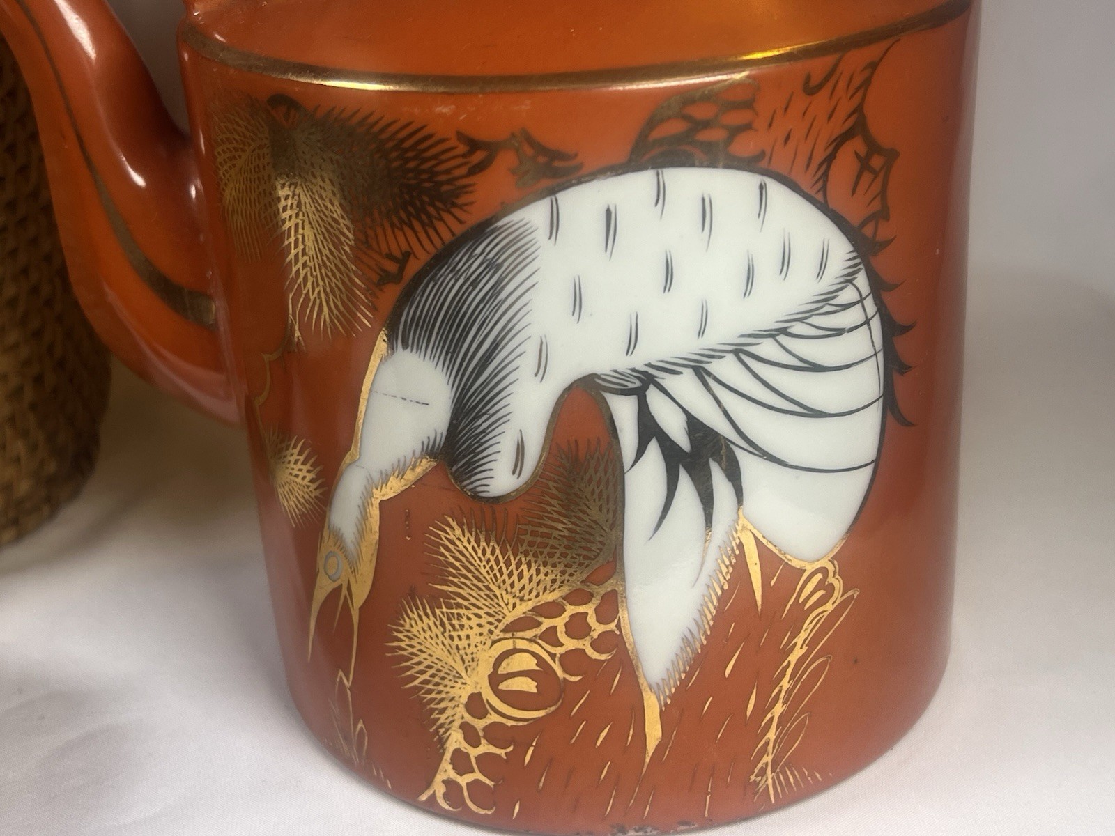 ATQ VTG Chinese Porcelain Jingdezhen Gild Crowned Crane Sand Red Glaze Tea Set