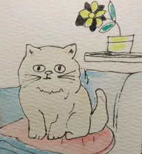 GAT Original Painting Impressionism Cat Whimsical Animals Art 3x3 Signed