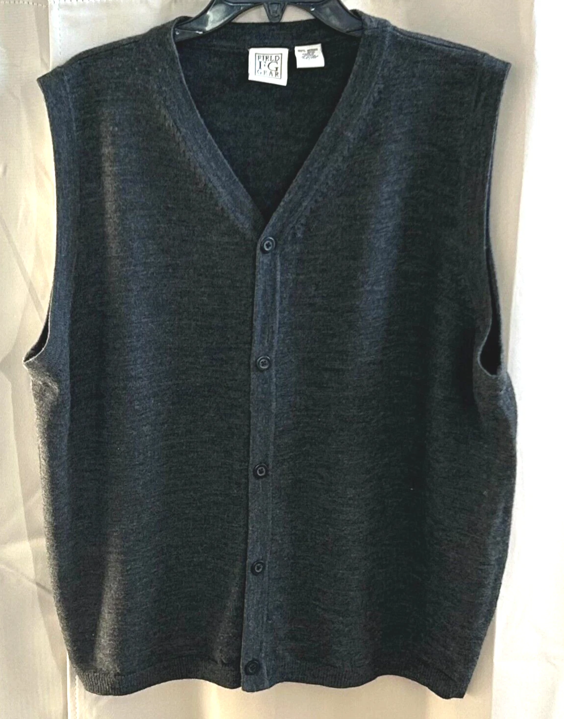 Field Gear Men Cardigan Sweater Vest Oversize Large Gray Merino Wool Prep 17028x