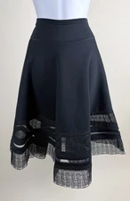 Women's Donna Karan Black Label Black Mixed Media A-Line Midi Skirt Size 12