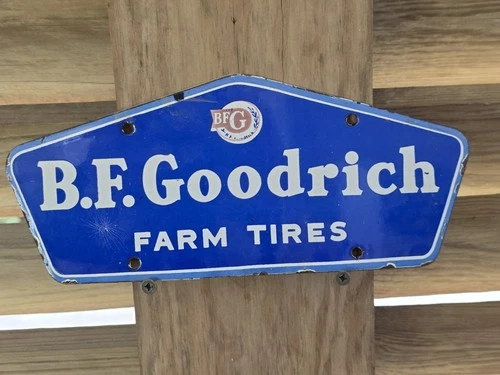 VINTAGE B F GOODRICH FARM TIRES PORCELAIN SIGN CAR GAS TRUCK 10×4"