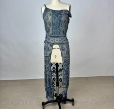 Antique 1920s Blue Silk Chiffon Sequins  Beaded Dress Art Deco NYE AS IS