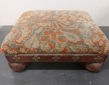 Antique Victorian Wooden Ecclesiastical Footstool with Brass Decoration