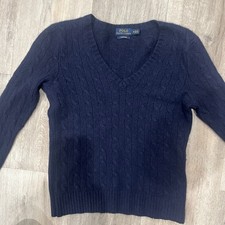 Polo Ralph Lauren Cashmere Cable Knit Sweater V-Neck Navy Blue Women's Size M