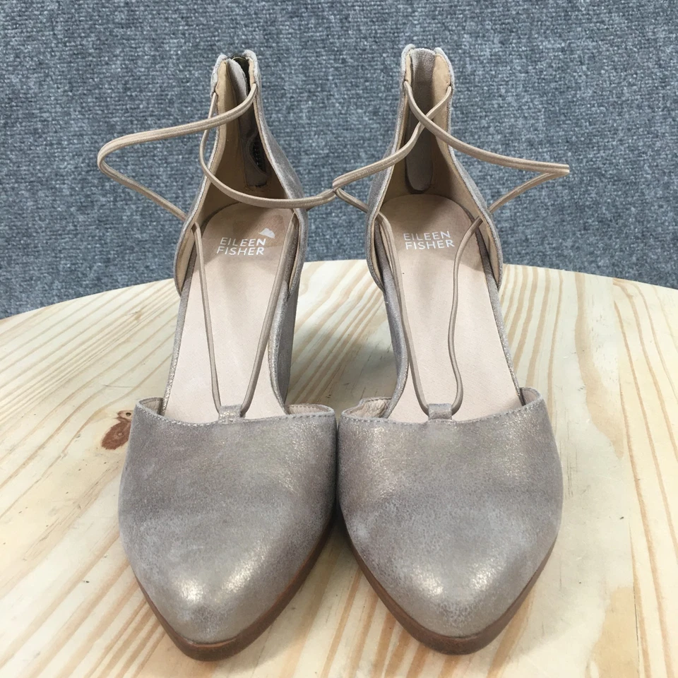 Tacones Eileen Fisher para mujer 7 Ghille dorado metálico cuero correa al tobillo cuña bomba Foto 4 de 4