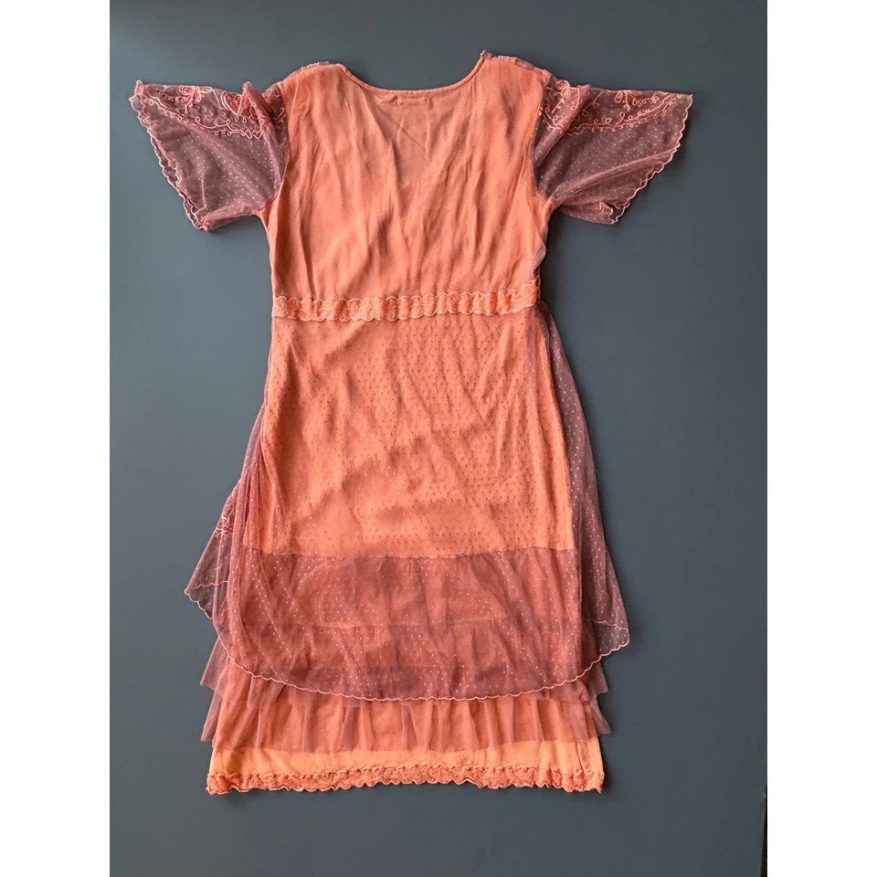 Nataya Titanic Gown Tulle Dress Dress | Size XL | Peach Downton Abbey Sheer - Image 2 of 4