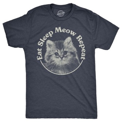 Mens Eat Sleep Meow Repeat T Shirt Funny Cute Kitten Lovers Tee for Guys