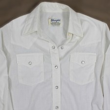 Vintage 80s Wrangler for Females White Pearl Snap Shirt Sz M Faint Pit Stains