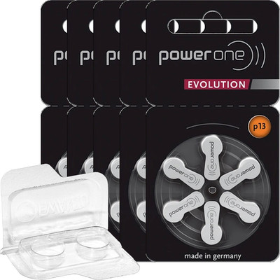 30 Power One Evolution Hörgerätebatterien m. Aufbewahrungsbox P13 5 x 6er