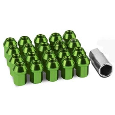 20 PCS CLOSED END M12X1.5 35MM TALL 25MM OD GREEN ALUMINUM JDM LUG NUTS+ADAPTER
