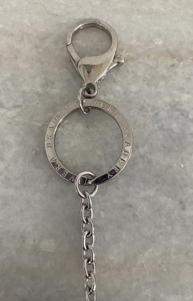 Vera Bradley Key Chain Silver Black Flowers Blue Red Accents - Image 2 of 3