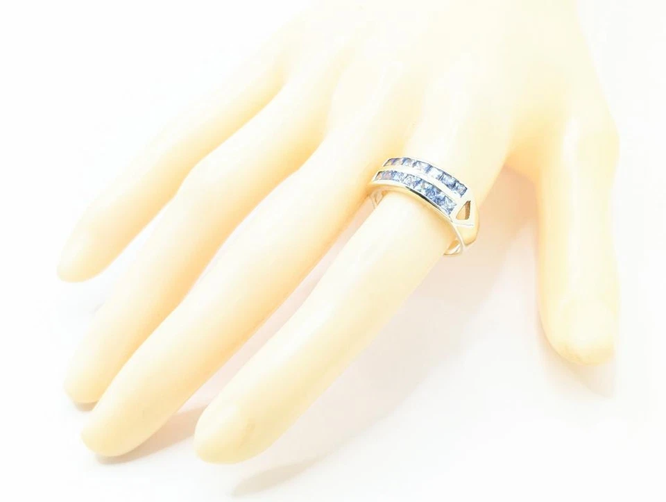 Juego de anillos de vástago dividido doble de 2 filas de oro amarillo de 10 quilates de 4,6 g de iolita tamaño 7,5 Foto 2 de 4