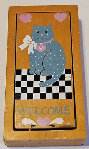 Hanging Hide Key Or Jewelry Box Cat Kitty On It Vintage 3”x6”x1” HandMade Whimsy