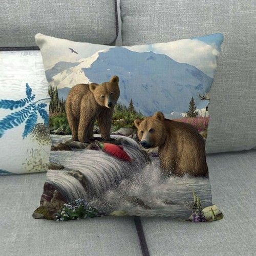 Bear Elk Crossing Green Forest Trees Field Throw Pillow Covers Sofa Cushion Case - Picture 25 of 26