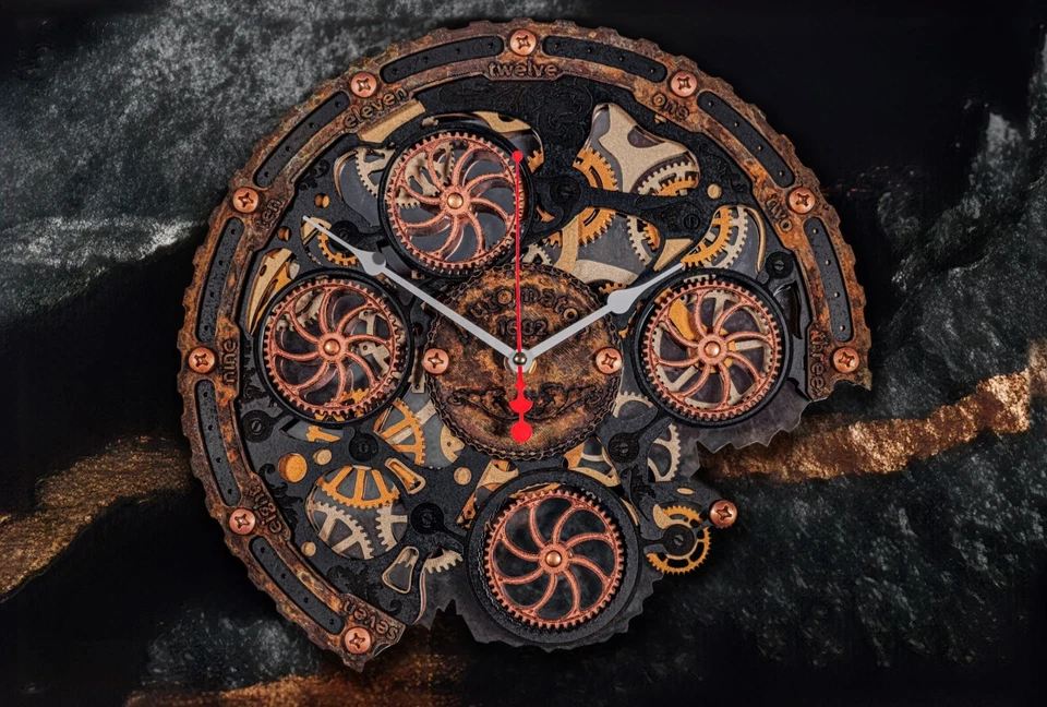 Reloj de pared náutico de óxido Automaton Bite 1682 "bajo el agua" engranajes móviles arte loft Foto 2 de 4