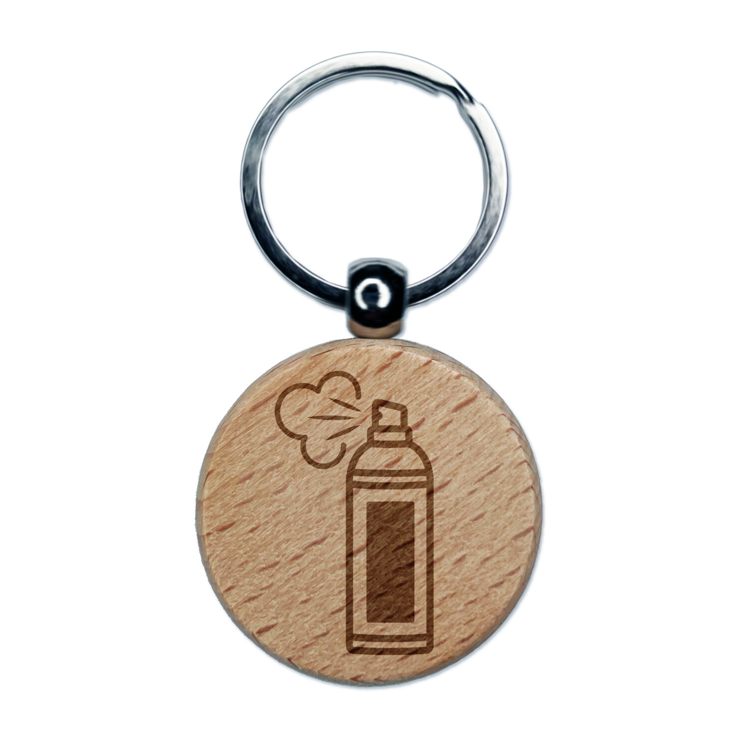 Aerosol Can Spray Paint Hair Spray Engraved Wood Round Keychain Tag Charm