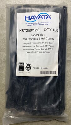HAYATA KST250/12C 316SS LADDER TYPE Coated Cable Tie, 250mmX 12mm 100 Pc's Pkt