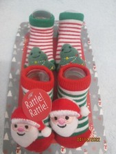 Santa & Christmas Tree Rattle Bootie Socks 0-12 Mos. New