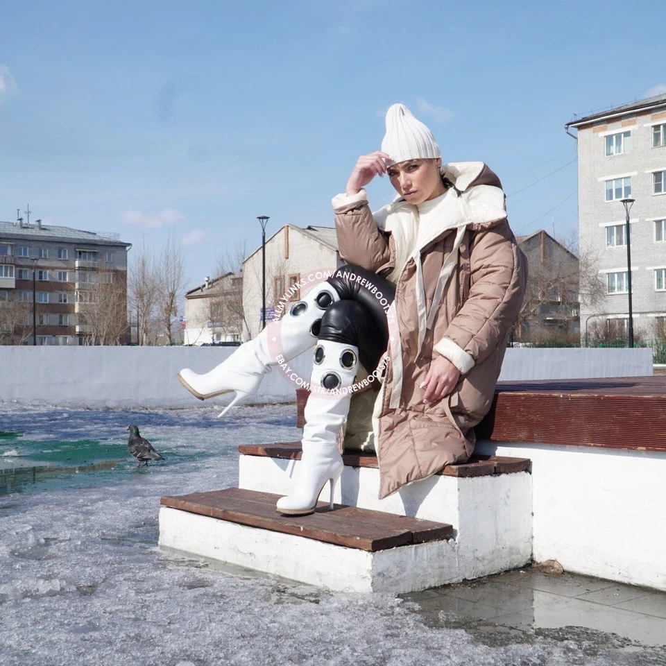 GIANMARCO LORENZI IT38 EU38,5 US8 punta redonda plataforma tacones de aguja botas de rodilla Foto 3 de 4