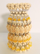Safety Pin  Bead Art Craft Vase Yellow  Beige Glass Bottle Boho Art
