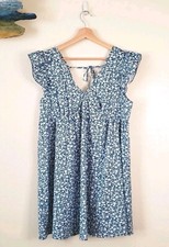 Sexy SHEIN Blue & White Floral Knee Length Dress L French Ruffle Spring Summer