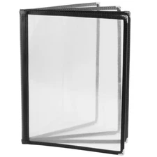 50 PACK 8 1/2" x 11" Black Vinyl 4 Page Pocket Clear Menu Cover Restaurant