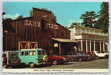 Winthrop WA Sams Place Cafe Store Front Classic Cars Demolished Vtg Postcard B12