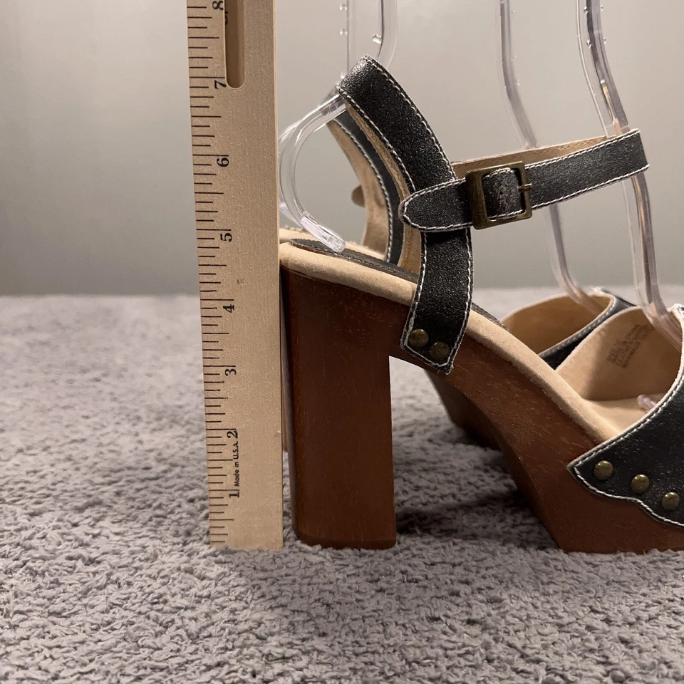 Sandalias Zueco Sbicca Nansa Mujer 10 Cuero Negro Madera Tachonado Y2K Tacón Plataforma Foto 3 de 4